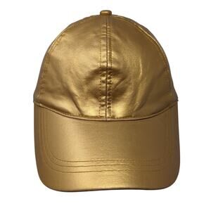 August Hat Strapback Baseball Cap Gold One Size Adjustable Shiny Blank Polyester